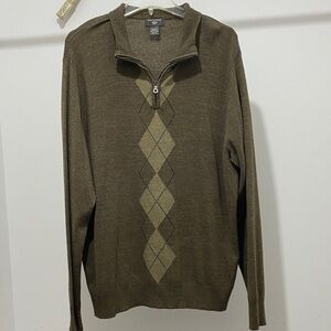 Dockers Olive Green Argyle Zip-Up Sweater